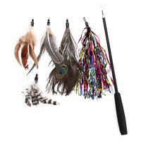6 pièces ensemble luxe jouets pour animaux de compagnie interactif chat bâton chat canne à pêche jeu baguette plume bâton jouet avec cloche coloré chat Teaser jouet
