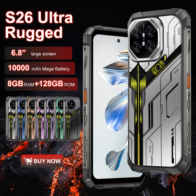 S26 Ultra Rugged Phone 8GB/128GB 6.8" AMOLED 120Hz Display 68MP+32MP Camera 10000mAh Battery IP68 Waterproof CNCE