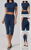 Ensemble de sport et yoga personnalisé : Legging élastique respirant à séchage rapide, effet push-up, couleur unie, et crop top à manches courtes, avec ceinture de fitness