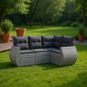 ชุดโซฟาหวายสีเทาโมเดิร์นสำหรับสวน เฟอร์นิเจอร์กลางแจ้งแบบโมดูลาร์ พร้อมเบาะโฟมความหนาแน่นสูง ดีไซน์ร่วมสมัย - Product Image 2