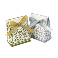 6.7*3.5*8.5cm boîte à bonbons de mariage de luxe boîte à bonbons de mariage de Style européen or et argent motif boîte à chocolat avec ruban