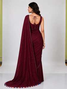 <b>Maroon</b> Striped Cotton <b>Saree</b> Fashionable Women's Premium Cotton <b>Saree</b> Soft Fabric Traditional Indian Ethnic Wear for Office Daily - Product Image 4