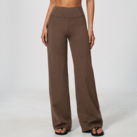 Celana Yoga Wide-Leg 5575 Pinggang Tinggi, Kontrol Perut, Angkat Bokong, Latihan Pilates, Legging Flare Elastis Tinggi dari Spandex/Nylon