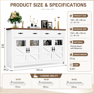 <span class=keywords><strong>Buffet</strong></span> moderne en bois <span class=keywords><strong>blanc</strong></span> avec tiroirs et portes coulissantes en verre, grand rangement, meubles de cuisine et de salle à manger - Product Image 5