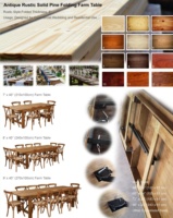 Table de dîner d'extérieur en bois massif de pin, table de ferme pliante portable, long banc, table de salle à manger et chaises de ferme pliantes en pin