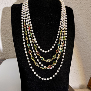 Collier Multicouche en Alliage avec Perles d'Imitation et Cristaux Multicolores pour Femme, Style Vintage, Bijou de Soirée 2026 JX100 - Product Image 4