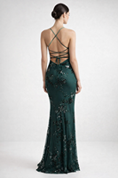 SHENGFU Maßgeschneidertes OEM/ODM Smaragdgrünes Satin-Abendkleid mit Spaghettiträgern, Rückenfreies Maxikleid mit Pailletten-Stickerei für Formelle Anlässe