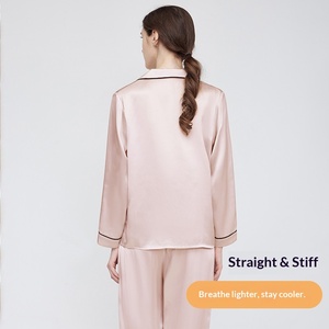 Nuova Collezione Autunno 2025: <span class=keywords><strong>Pigiama</strong></span> di Lusso in Pura <span class=keywords><strong>Seta</strong></span> di Gelso 100%, Tinta Unita, Maniche Lunghe, 19 Momme, per Donna - Product Image 4