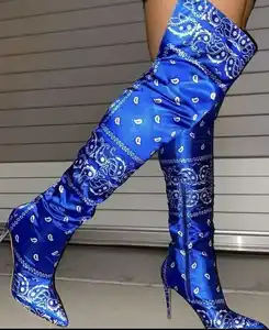 ELITES New Super High Heel Print Knee Boots European And American Dance Heel Fashion Boots