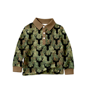 BT1824 Haut personnalisé à imprimé camouflage vert cerf pour bébé garçon, pull à manches longues avec fermeture éclair pour enfants, vêtement d'été - Product Image 5
