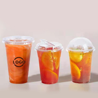 Gobelet jetable en plastique PET transparent avec couvercle plat pour boissons froides, café glacé, latte, jus, smoothies, bouteille de 15 à 16 oz