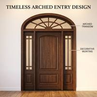Porte d'entrée en bois massif cintrée avec transom et panneaux latéraux décoratifs, coupe-vent et étanche aux intempéries, pour villa et maison