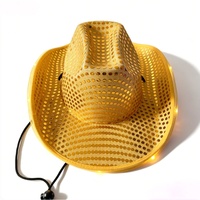 Cappello da Cowboy con Paillettes Nere e Oro e Luci LED Lampeggianti, Copricapo Scintillante in Stile Western per Feste a Tema Carnevale