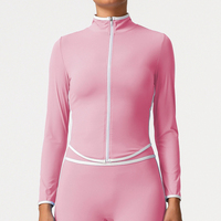Vestes de sport et de yoga en gros, à séchage rapide, col montant, hauts de fitness d'extérieur à manches longues et tendance