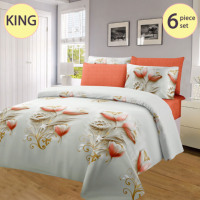 Ensemble de literie à imprimé floral tendance, 1 couette, 1 drap, 4 taies d'oreiller, literie douce pour la chambre principale, usage domestique