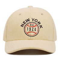 Casquette de baseball 6 panneaux en velours côtelé PVC brodé et imprimé numériquement, style sportif européen et américain, pour sports d'hiver en extérieur, modèle courant