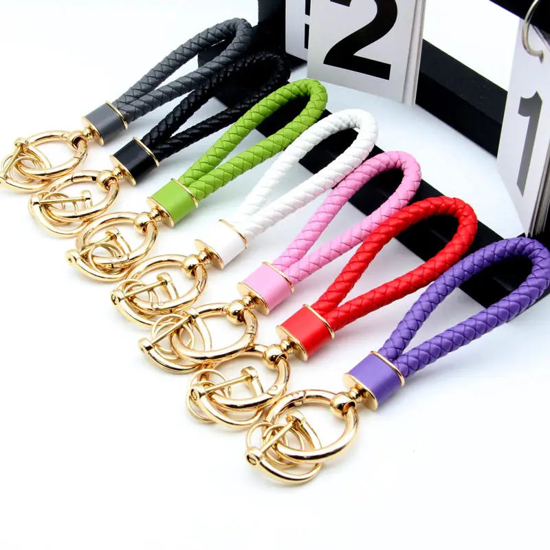 OEM Advanced woven leather keychain blank creative handmade multicolor leather car key ring rope pendant accessories wholesale