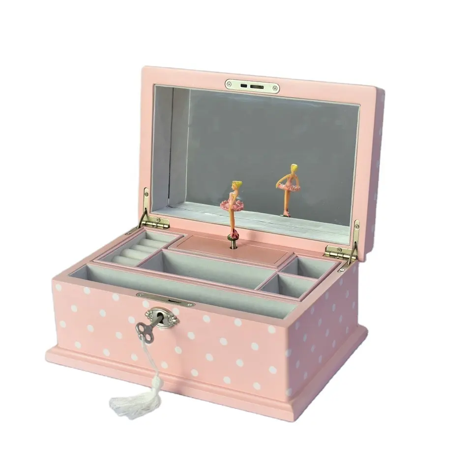 New Design Custom Luxury Pink Ballerina Musical Box with white dots