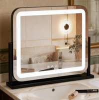 Miroir de maquillage LED pour chambre à coucher avec 3 couleurs de lumière, commande tactile, miroir de table réglable pour coiffeuse