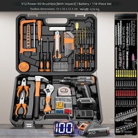 Kit de Herramientas Portátil para Taller Automotriz, 118 Piezas, Versátil, para Mantenimiento, Bricolaje, Carpintería, Herramientas Manuales y Eléctricas para Hogar y Oficina