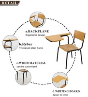 Chaise d'étude pliable en bois et métal de style simple pour l'école, avec table intégrée, idéale pour les examens et l'apprentissage des étudiants