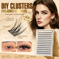 Kit de cils en grappe en gros sous marque privée, mélange 8-14mm, cils DIY segmentés doux et vaporeux avec colle de fixation et logo personnalisé