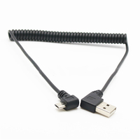 Cable de Extensión de Datos USB en Espiral con Conector USB-A Macho a Micro-B Macho en Ángulo Recto de 90 Grados, con Conductores de Cobre Puro para Computadora