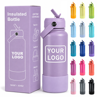 Thermos en acier inoxydable avec logo personnalisé, double paroi isolée sous vide, 18 oz, 32 oz, bouteilles d'eau de sport pour la salle de sport et le vélo, revêtement en poudre