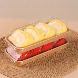 Rouleau de gâteau longue boîte d'emballage transparente en papier kraft pour pâtisserie chinoise - Product Image 1