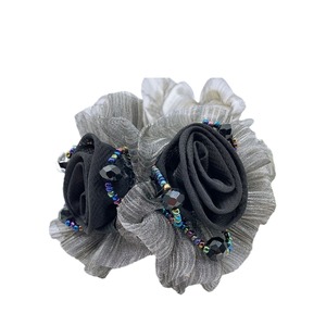 Coleta de mujer organza satén accesorios para el cabello banda rhinestone con cuentas flor diseñador círculos Rosa scrunchie crunchies lazos para el cabello - Product Image 3