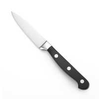 Compact 3,5 inch roestvrijstalen fruitmes met ergonomische zwarte POM-handgreep voor het schillen en snijden van fruit en groenten in de keuken.