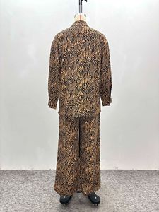 非洲女式斑马纹长袖翻领衬衫复古阔腿裤 2 件套宽松套装 Sehe Fashion - Product Image 6