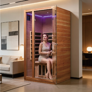 Sauna infrarouge moderne en bois massif, chauffage électrique, 3 radiateurs, usage domestique, design minimaliste, écologique, alimentation par prise. - Product Image 1