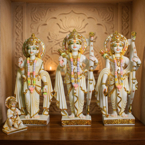 Ensemble de statues en résine artisanales Ram Darbar, idoles traditionnelles du Seigneur Rama, Sita, Lakshman, Hanuman, figurines religieuses artisanales - Product Image 1