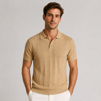 Polo en maille côtelée à manches courtes pour homme, mélange cachemire et laine, pull décontracté, personnalisable avec logo, vente en gros, idéal pour les entreprises en Europe