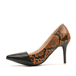 Zapatos de tacón fino y estampado de serpiente, Punta simple, moda europea americana - Product Image 1