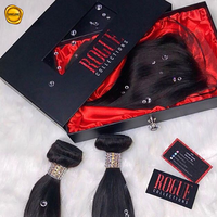 Boîte d'emballage de luxe noire pour perruques, extensions de cheveux, tresses, avec logo personnalisé imprimé, emballage cadeau