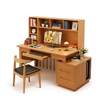 Bureau de travail moderne et durable en bois d'hévéa avec bibliothèque intégrée, couleur personnalisable, pour bureau à domicile, table d'écriture coulissante