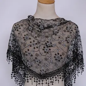 Classic Polyester Breathable Lace Triangle Fringe Scarf