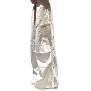 <b>White</b> <b>Cargo</b> Pants With Red Plaid Pocket High Waist Loose Wide Leg Breathable Women's Pants - Product Image 5