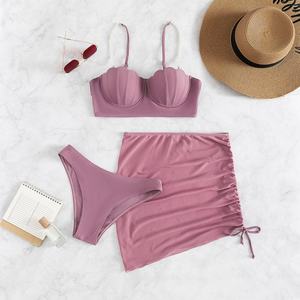 Maillots de bain 1 pièce de haute qualité pour femmes, bikinis triangle à cordon, avec bordure contrastante, imprimé personnalisé, motif uni/à pois, vente en gros à faible MOQ - Product Image 1