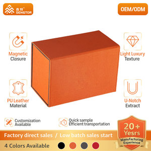 Boîte de rangement à rabat en PU orange, personnalisable, flexible et résistante aux rayures, pour la protection des jeux de cartes - Product Image 1