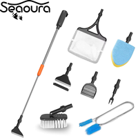 Seaoura SR-513 Outil de nettoyage d'aquarium multifonction à manche télescopique 7-en-1, kit de nettoyage de réservoir de poissons, accessoires pour aquariums