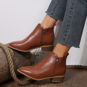 Bottines pour femmes Xuanhui taille 43, tendance, en cuir, à talon bas, avec fermeture éclair latérale, bout pointu, bottines à la cheville pour femmes - Product Image 5