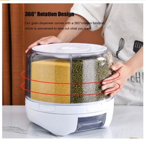 Dispensador de Alimentos Giratorio de 360°, Contenedor de Arroz de 6 Compartimentos, Contenedores Giratorios para Almacenamiento de Frijoles con Tapa Sellada para Cacahuetes y Cebada - Product Image 2