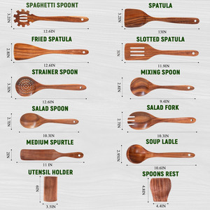 Natural Acacia Utensils Wood Spoon 9PCS Non-Stick Ustensiles De Cuisine Kitchen Accessories Cooking Kit Kitchen Utensil <b>Set</b> - Product Image 2