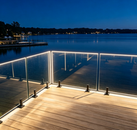 Système de balustrades et mains courantes réglables en acier inoxydable pour terrasses, avec fixation pour écran LED et éclairage LED