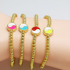 Wholesale Stretch Gold Plated <strong>Beads</strong> Customized <strong>Logo</strong> Enamel Yin Yang Tai Chi Charm Beaded <strong>Bracelets</strong> - Product Image 4