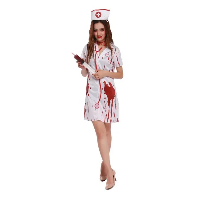 Bloody Zombie Nurse Doctor Surgeon Halloween Sexy Uniform Fancy Dress Women Costume