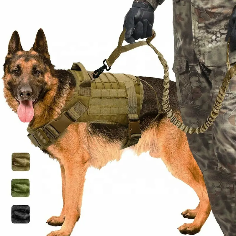 Actory-Conjunto de correa de cuero fuerte para perro, arnés personalizado de camuflaje para mascotas, 1000D